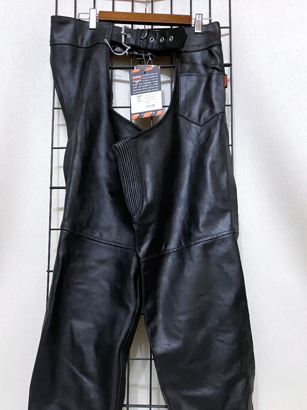 Interstate Leather Motorcycle Chaps Mens Large Black Genuine Leather NWT 1840WS